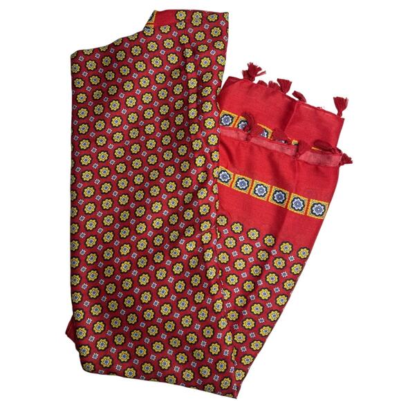 NEW Boho Floral Design Tasseled Rectangle Soft Chic Scarf Large Red Yellow Blue - Picture 5 of 15